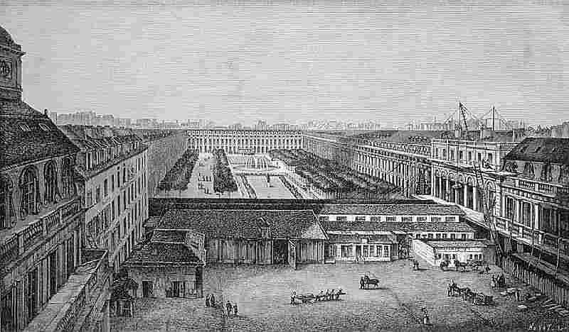 Galeries de bois du Palais Royal en  1829 par Theodor Hoffbauer