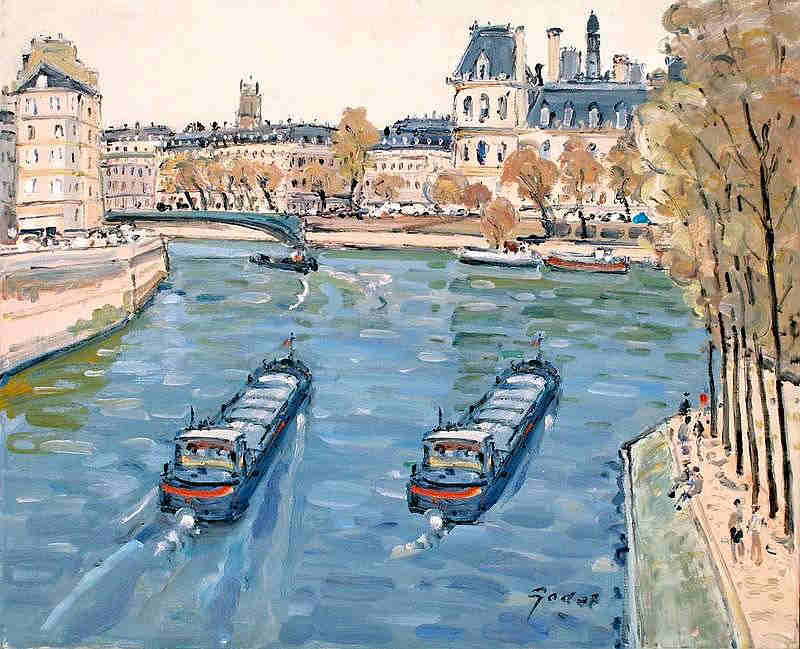 La seine et l'h&ocirc;tel de ville de Paris par Pierre Godet