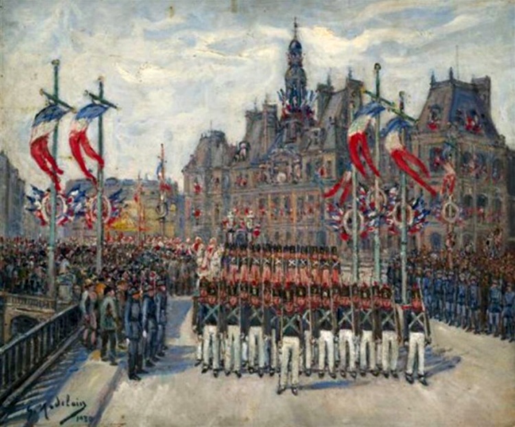 d&eacute;fil&eacute; 14 juillet 1930 hitel de ville, pont d'Arcole par Gustave Madelain